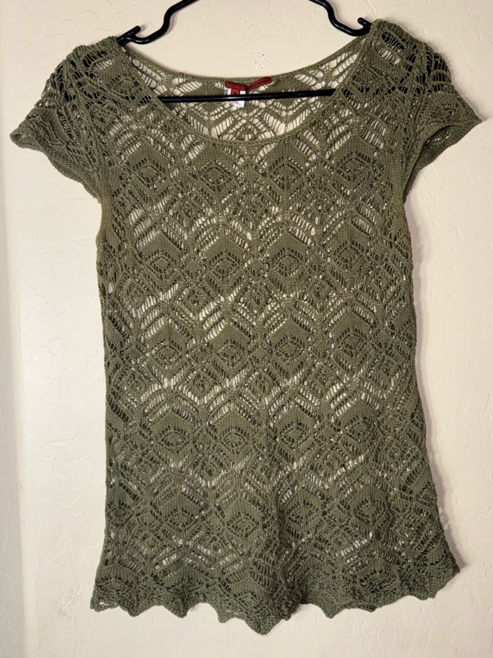 Tape Measure Olive Open Knit Crochet Tunic Top Medium Boho Festival Coverup